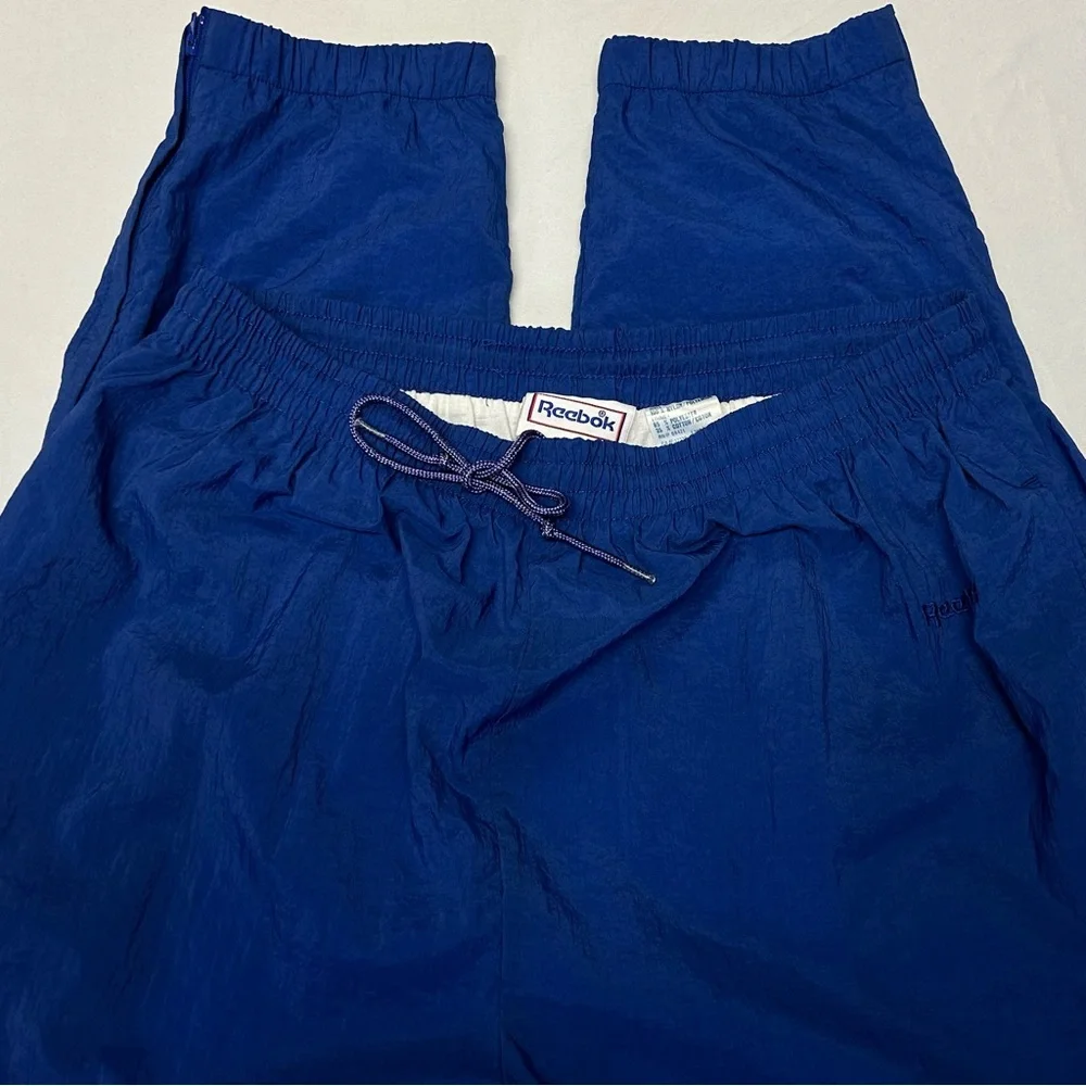 Vntg Reebok Womens Jogger Pants Size L High Rise Tapered Gym 90s Streetwear Blue